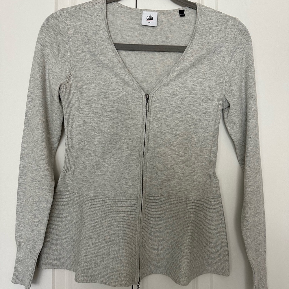 Cabi Light Gray Zip-Up Cardigan